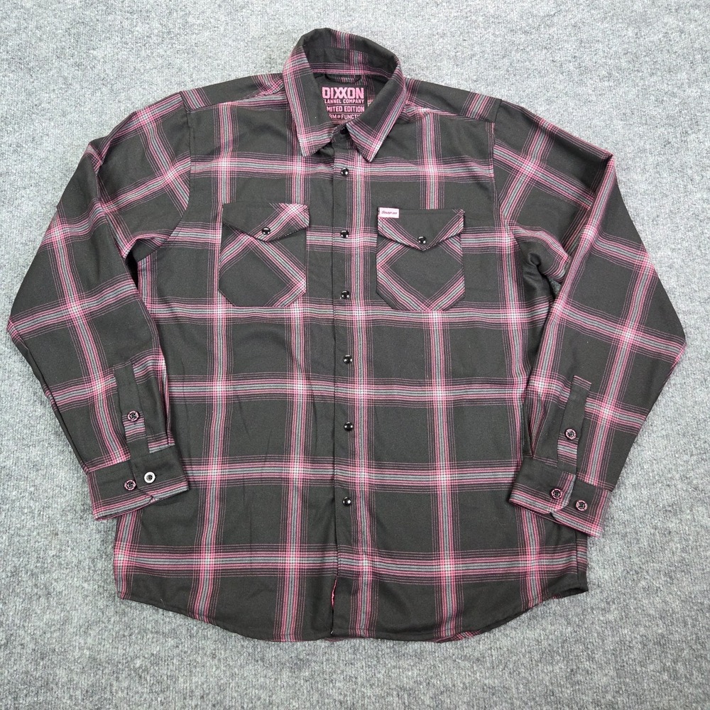Dixxon‎ Black Pink Pearl Button Snap-On Limited Breast Cancer Awareness Shirt L